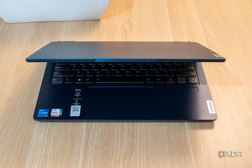 Front view of the Lenovo IdeaPad Flex with the lid open at roughly 30 degrees