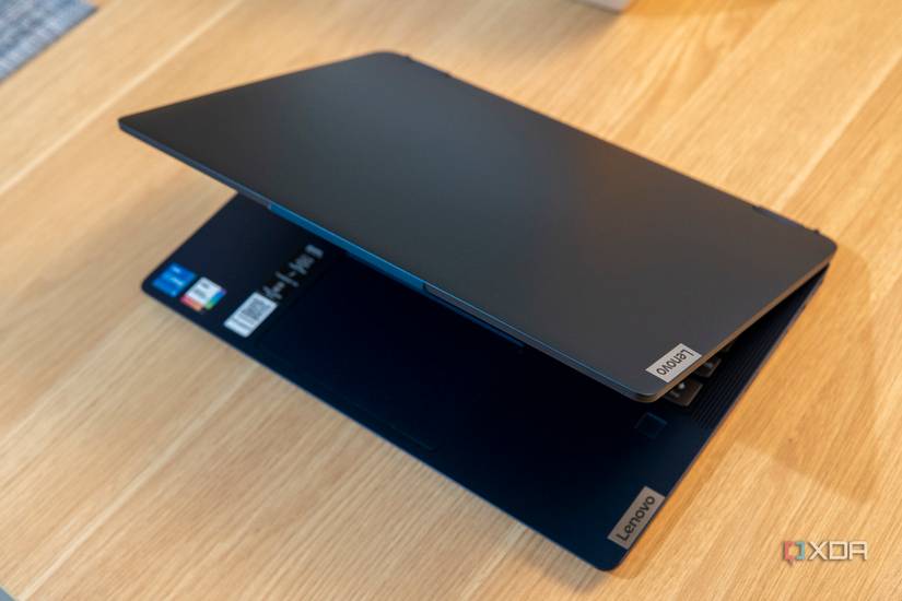 Angled view of the Lenovo IdeaPad Flex 5i with the lid open at roughly 30 degrees