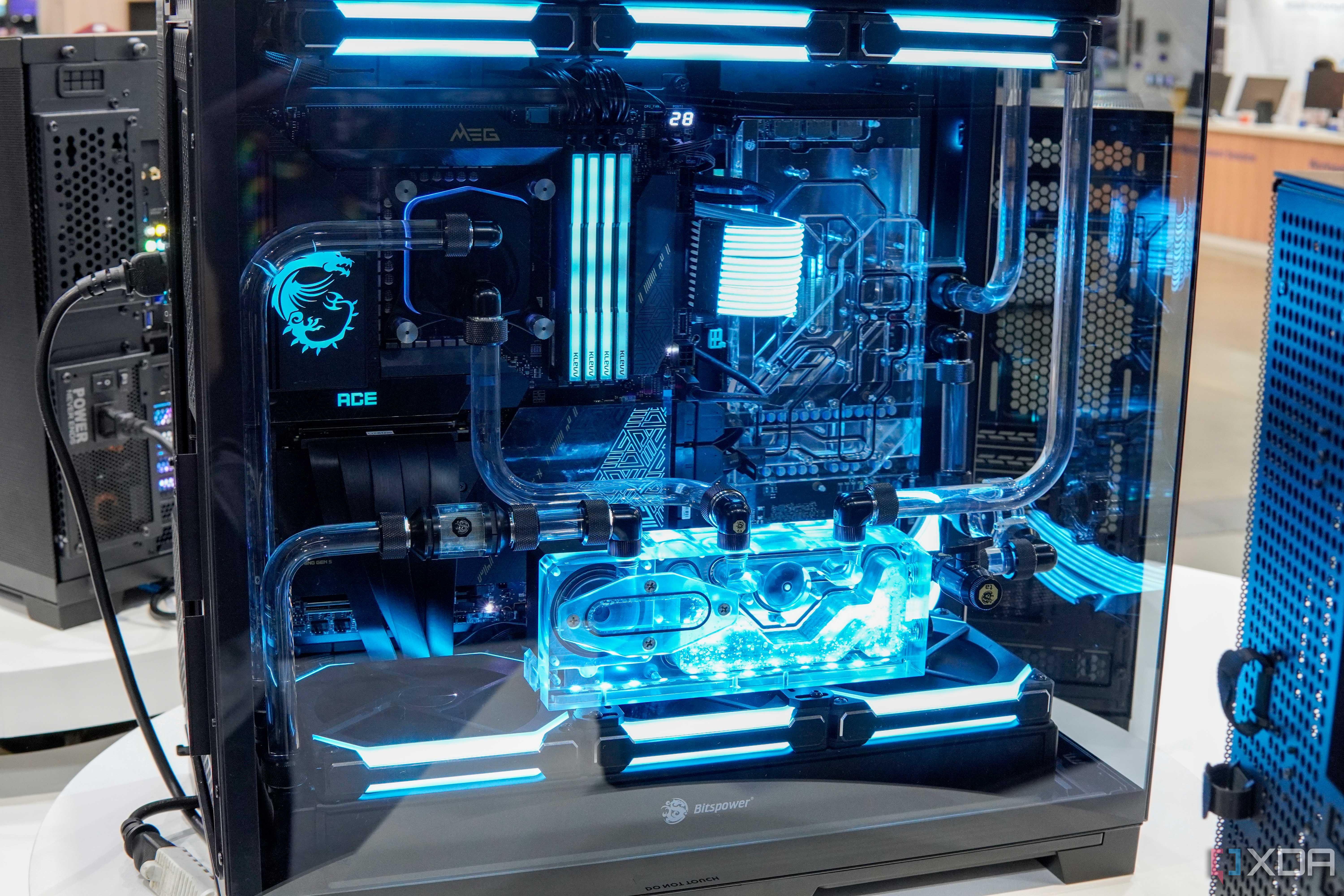 Side view of a PC built inside the Lian Li O11D Evo XL case