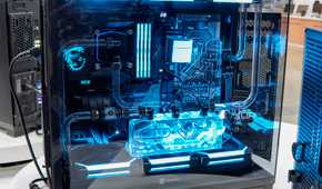 Side view of a PC built inside the Lian Li O11D Evo XL case