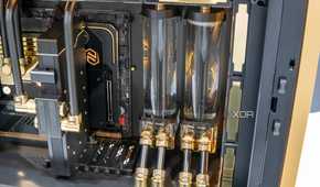 Close-up view of the Lian Li V3000 Plus Gold Edition