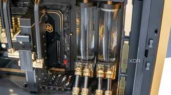 Close-up view of the Lian Li V3000 Plus Gold Edition