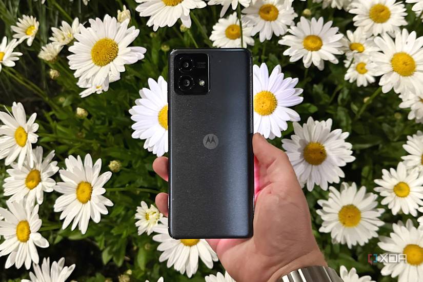 Motorola's new Moto G Stylus (2023) with flowers in the background.