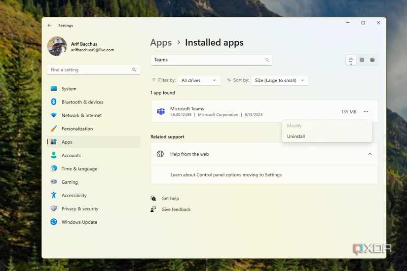 Uninstalling apps Windows 11