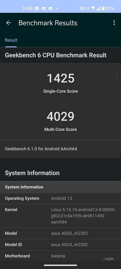 Asus Zenfone 10 Geekbench standard mode