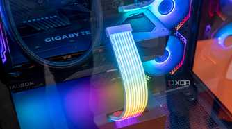 Close-up view of the Xigmatek Endorphin 9 showing RGB cables