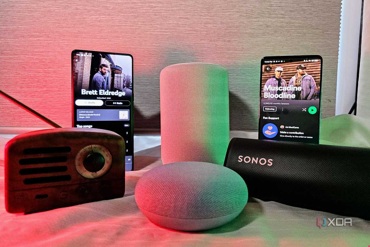 YouTube Music and Spotify on phones among speakers