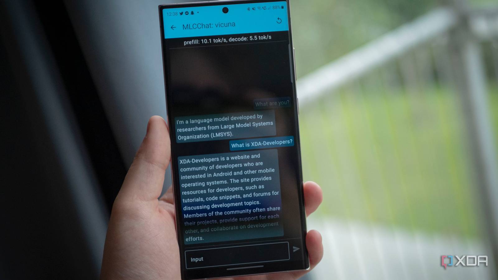 The Vicuna-7B model running on a Samsung Galaxy S23 Ultra, showing the power of on-device AI