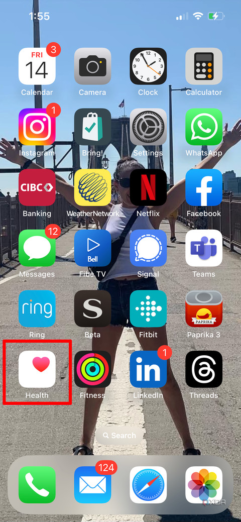 Home screen of an iPhone showing the Apple Health app selected.