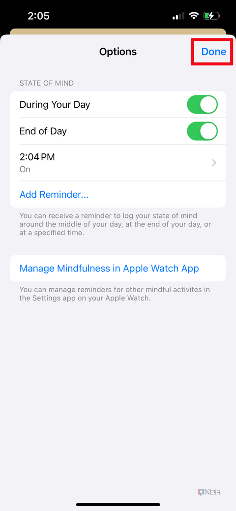Apple Health app on iPhone with a time selected and Done highlighted
