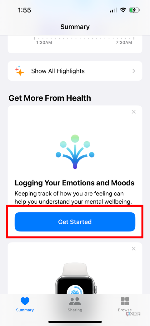 Apple Health app on iPhone with the section to log emotions and moods highlighted.