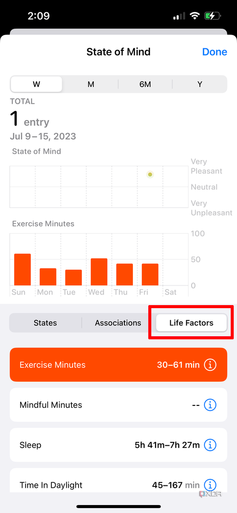 Apple Health app on iPhone showing a chart for life factors that can impact mood