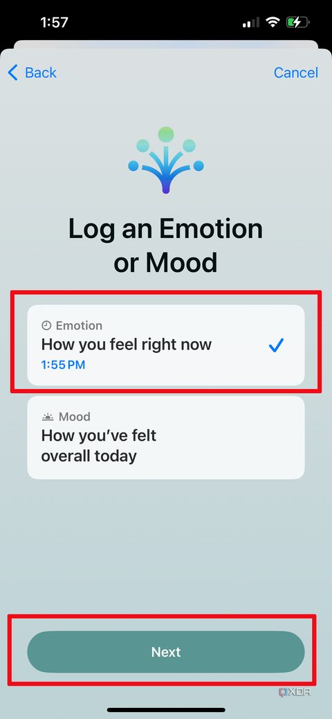 Apple Health app on iPhone asking you to log how you feel right now.