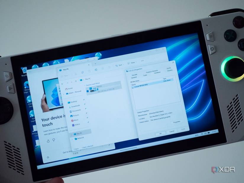 Asus ROG Ally Corsair MP600 Mini shown in Windows