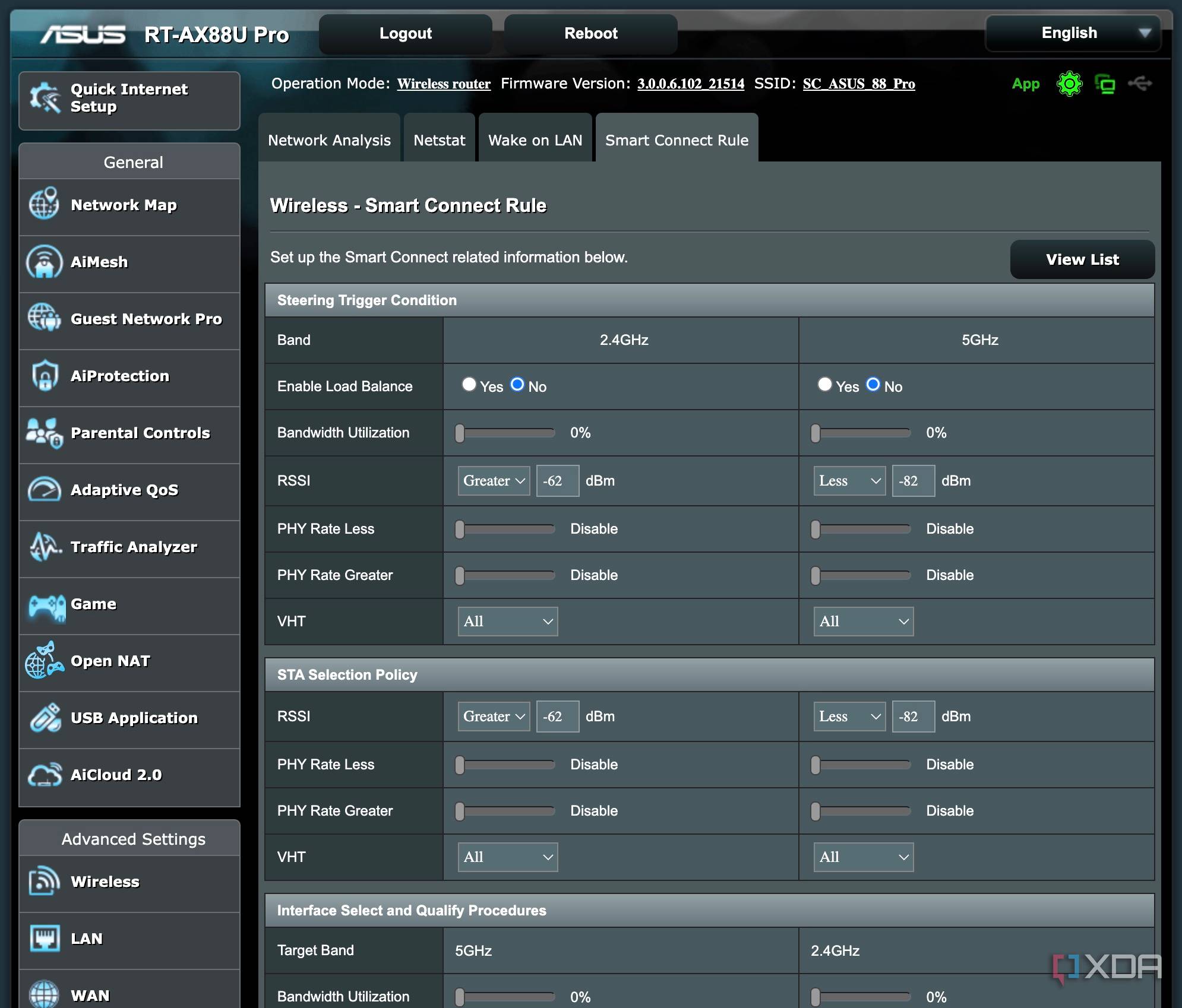 ASUS RT-AX88U Pro Smart Connect Rules in ASUSWRT