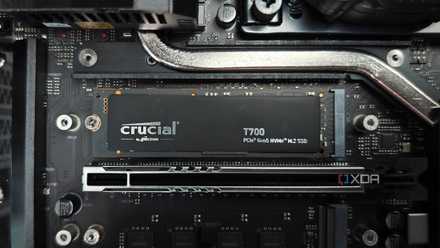 An image of an NVMe SSD installed in a slot on a motherboard.