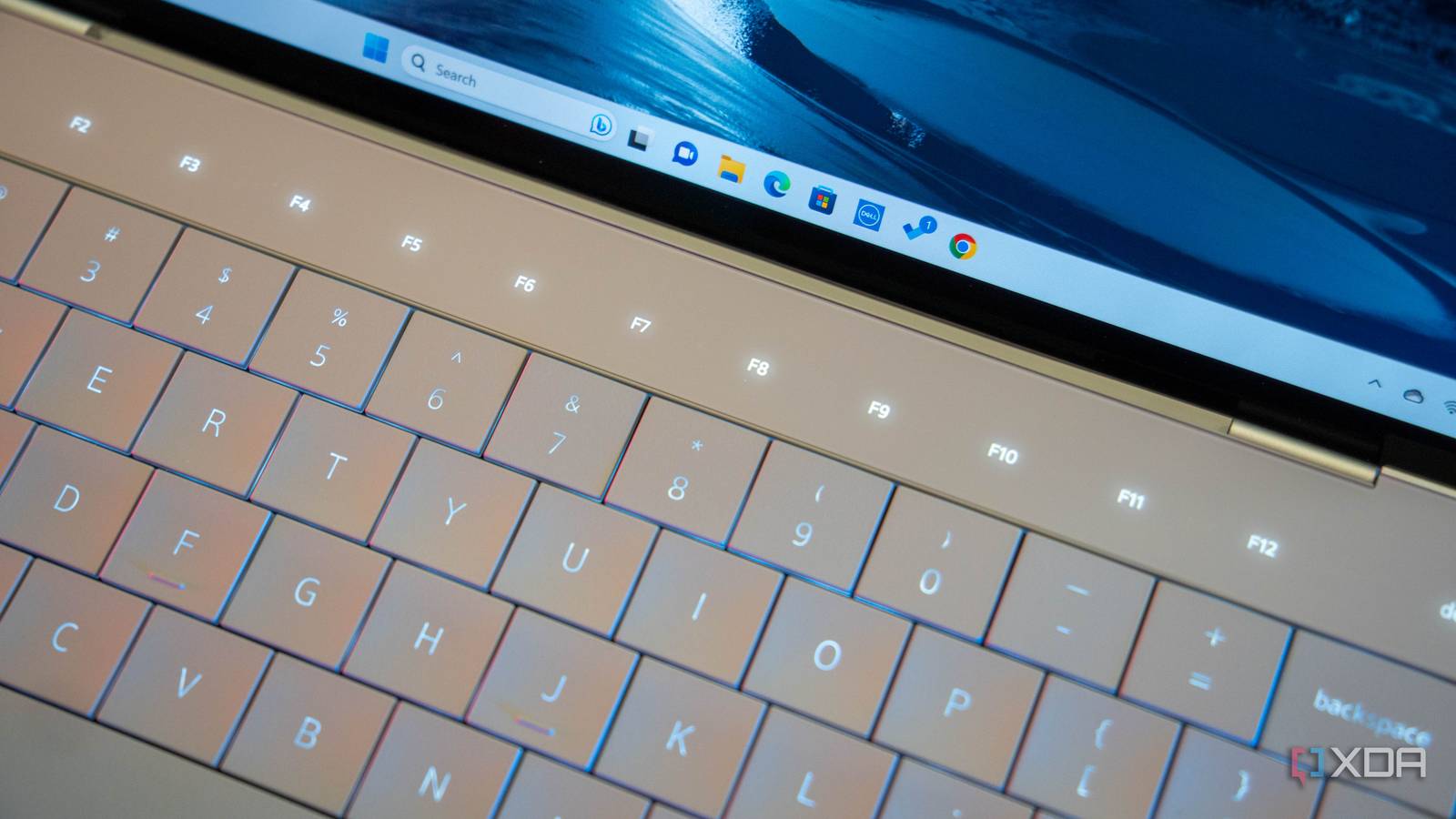 Angled view of function keys on laptop