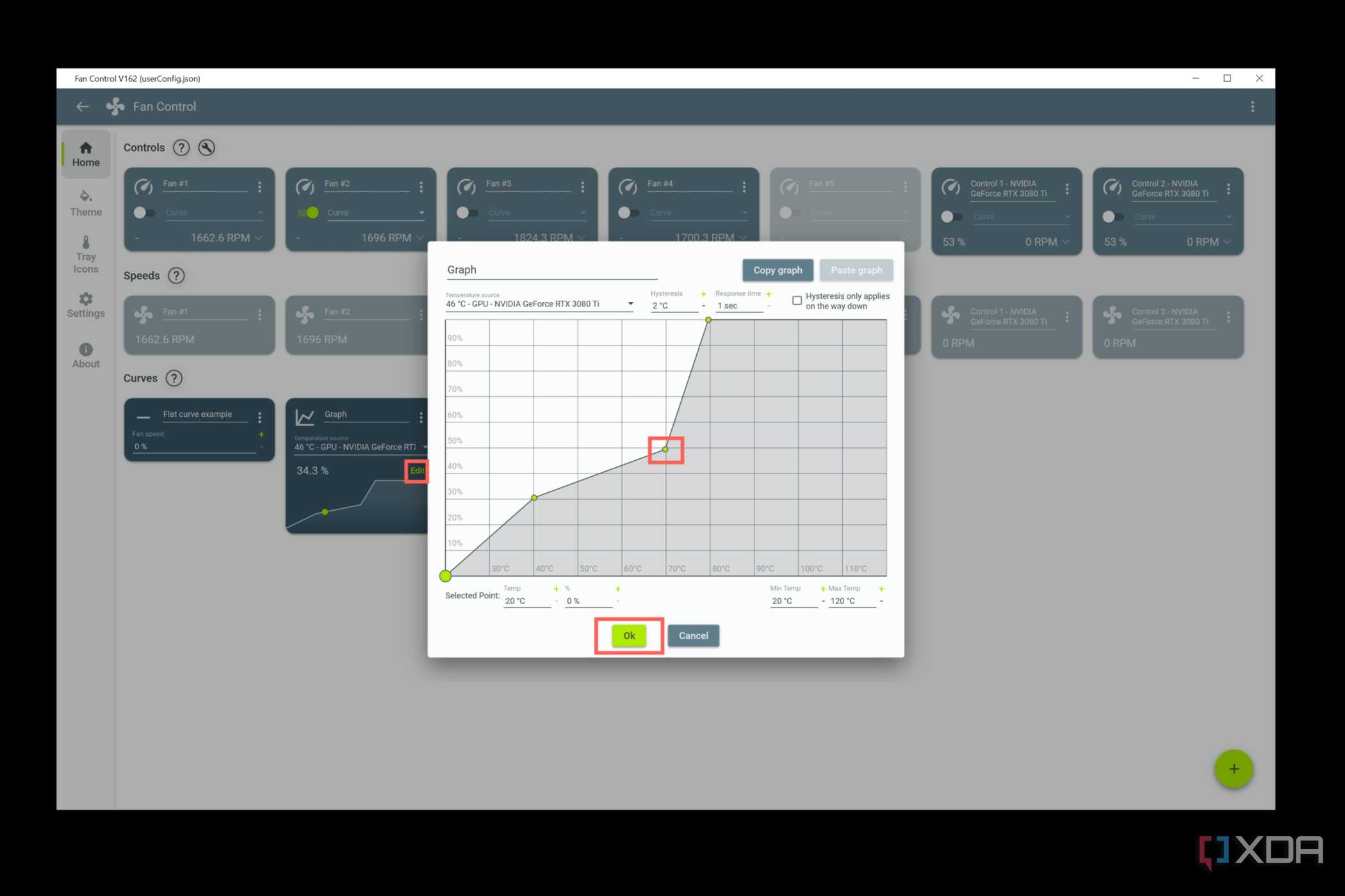 Click on the Edit button to open a detailed view of the Graph curve
