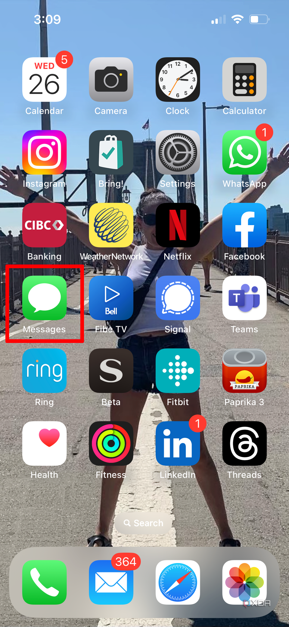 The iPhone home screen with the messages icon highlighted