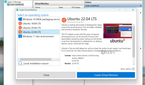 Screenshot of Hyper-V Manager Quick Create dialog with Ubuntu chosen as the OS to install in a virtual machine