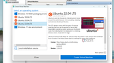 Screenshot of Hyper-V Manager Quick Create dialog with Ubuntu chosen as the OS to install in a virtual machine