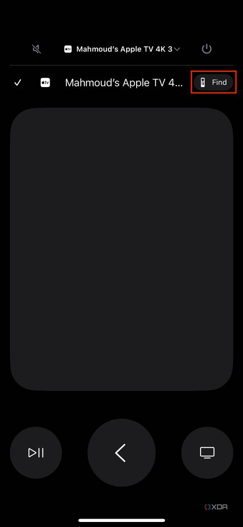 Find button in the Apple TV Remote on iOS