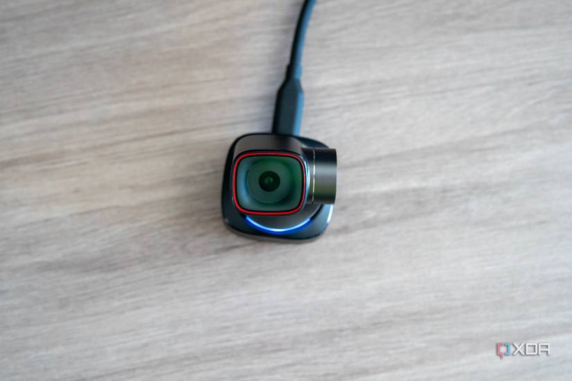 Overhead view of the Obsbot Tiny 2 webcam with the gimbal pointing up