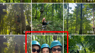 A photo library page on an iPhone with an image of three women wearing headgear selected.