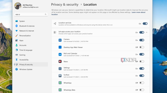 A screenshot of the location settings page in Windows 11