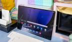 Samsung Galaxy Tab S9 Ultra propped up against a wall on a desk