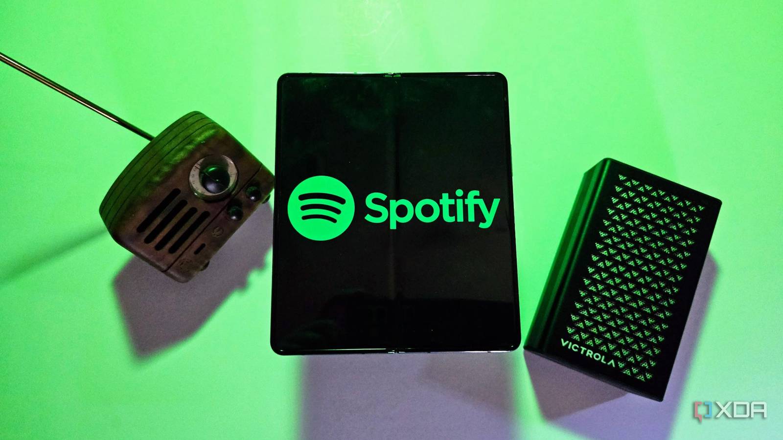 Samsung Galaxy Z Fold 4 with the Spotify logo by some speakers