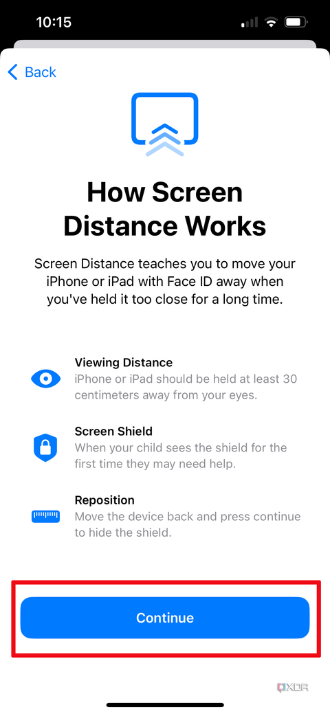 Explainer page on iPhone about how Screen Distance works