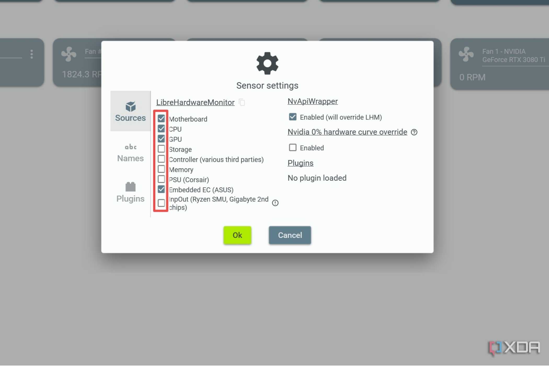An overview of Sensor settings in Fan Control