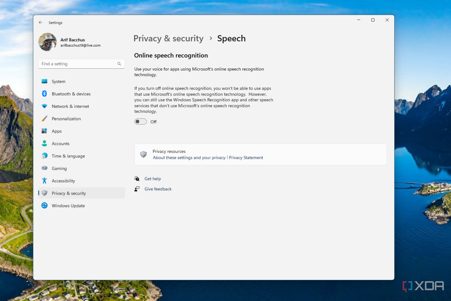 Speech settings in Windows 11
