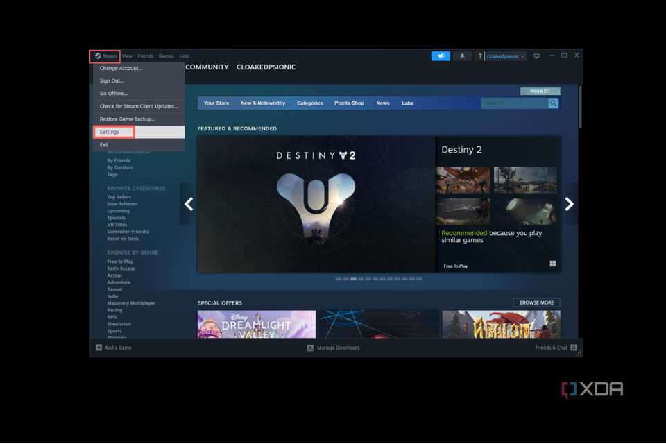 Click on the Steam button and choose Settings