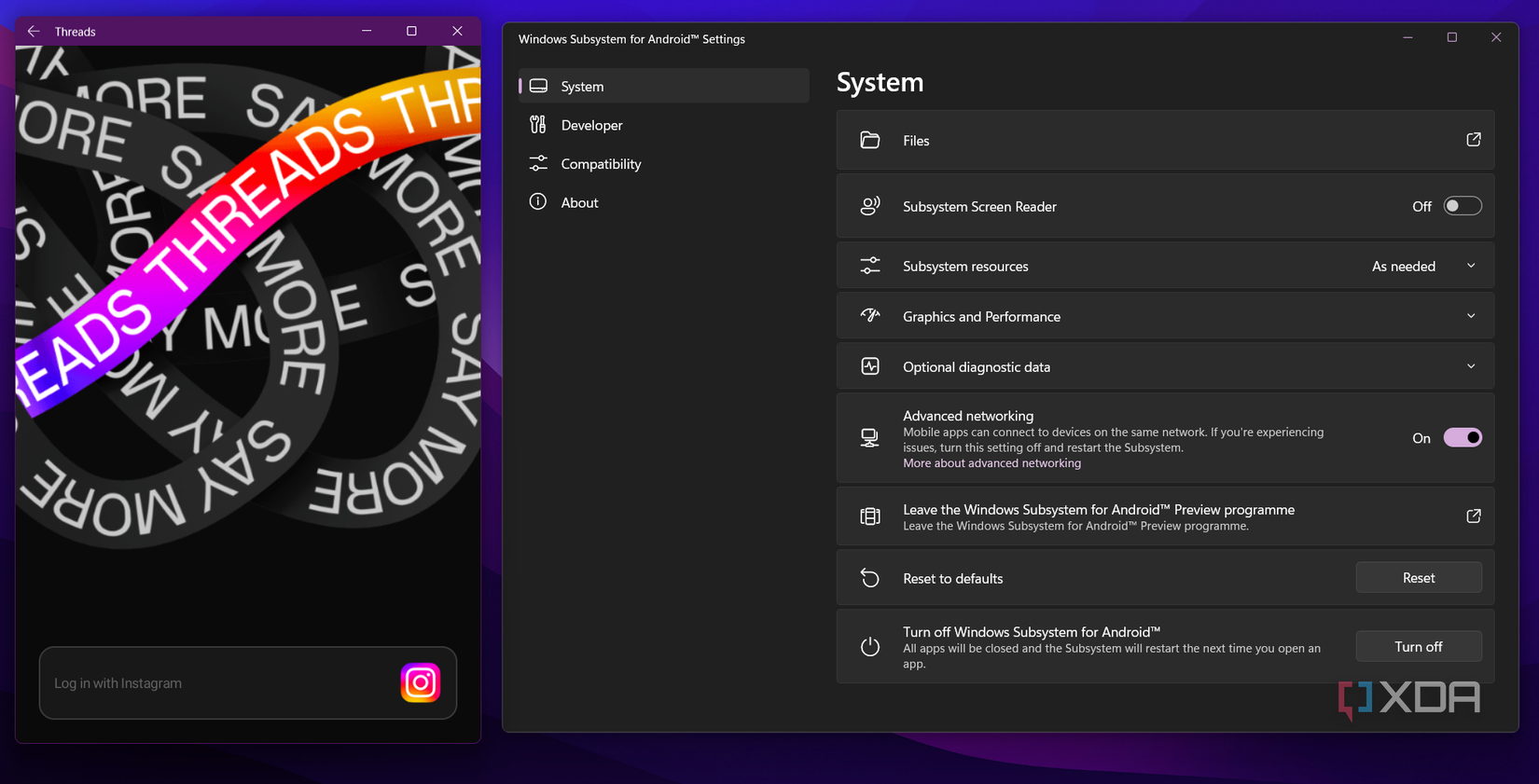 Threads running on Windows 11 via WSA