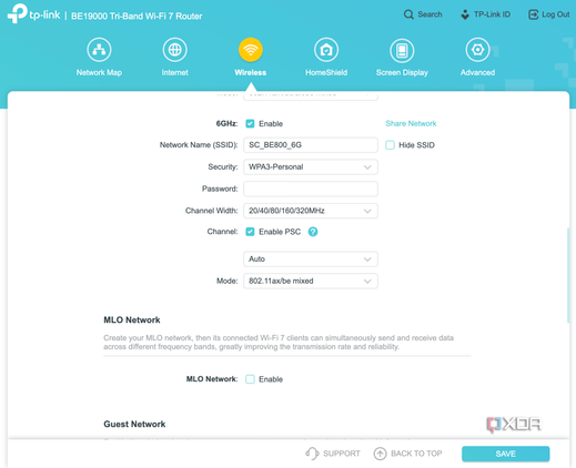 TP-Link Archer BE800 Wi-Fi 7 router web browser WI-Fi settings