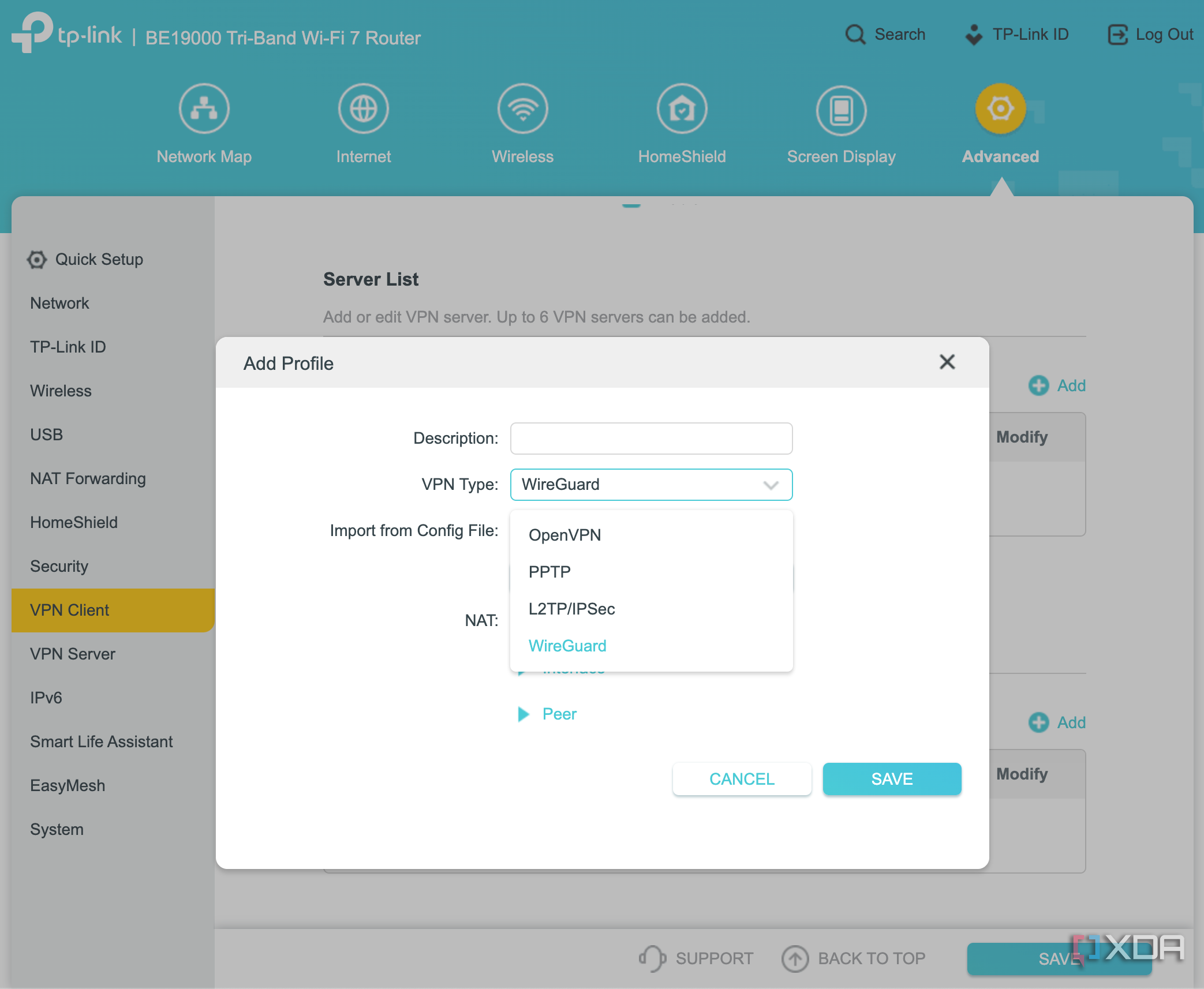 TP-Link Archer BE800 Wi-Fi 7 router review web browser VPN settings