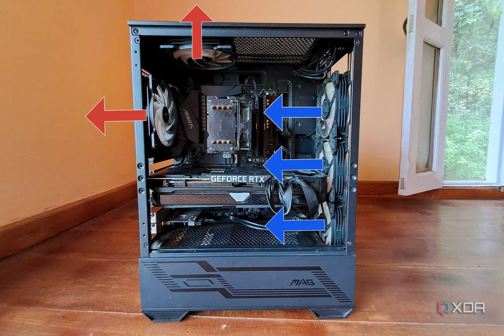 An MSI MAG Forge 110R with three intake fans and two exhaust fans