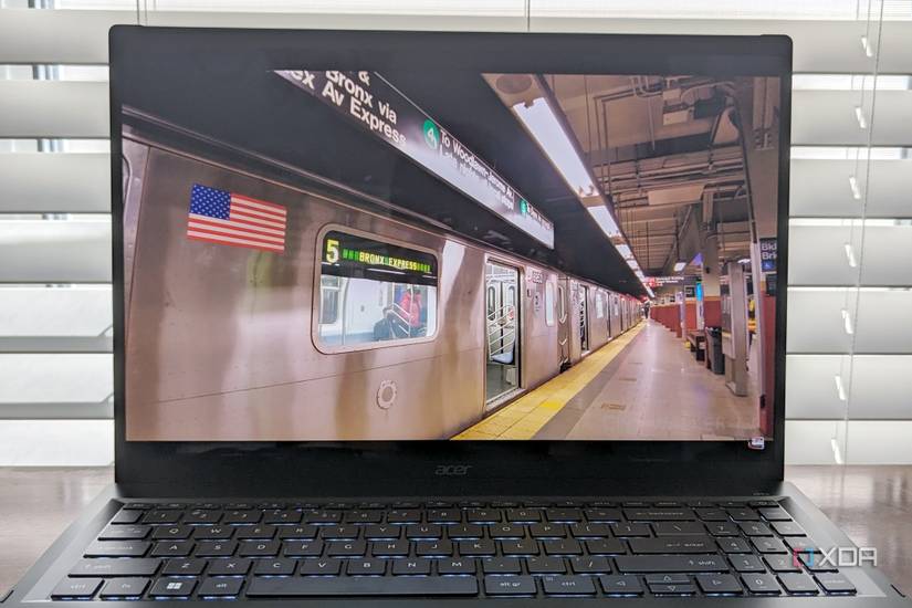 The screen of the Acer Swift Edge 16 showing a NYC Subway train
