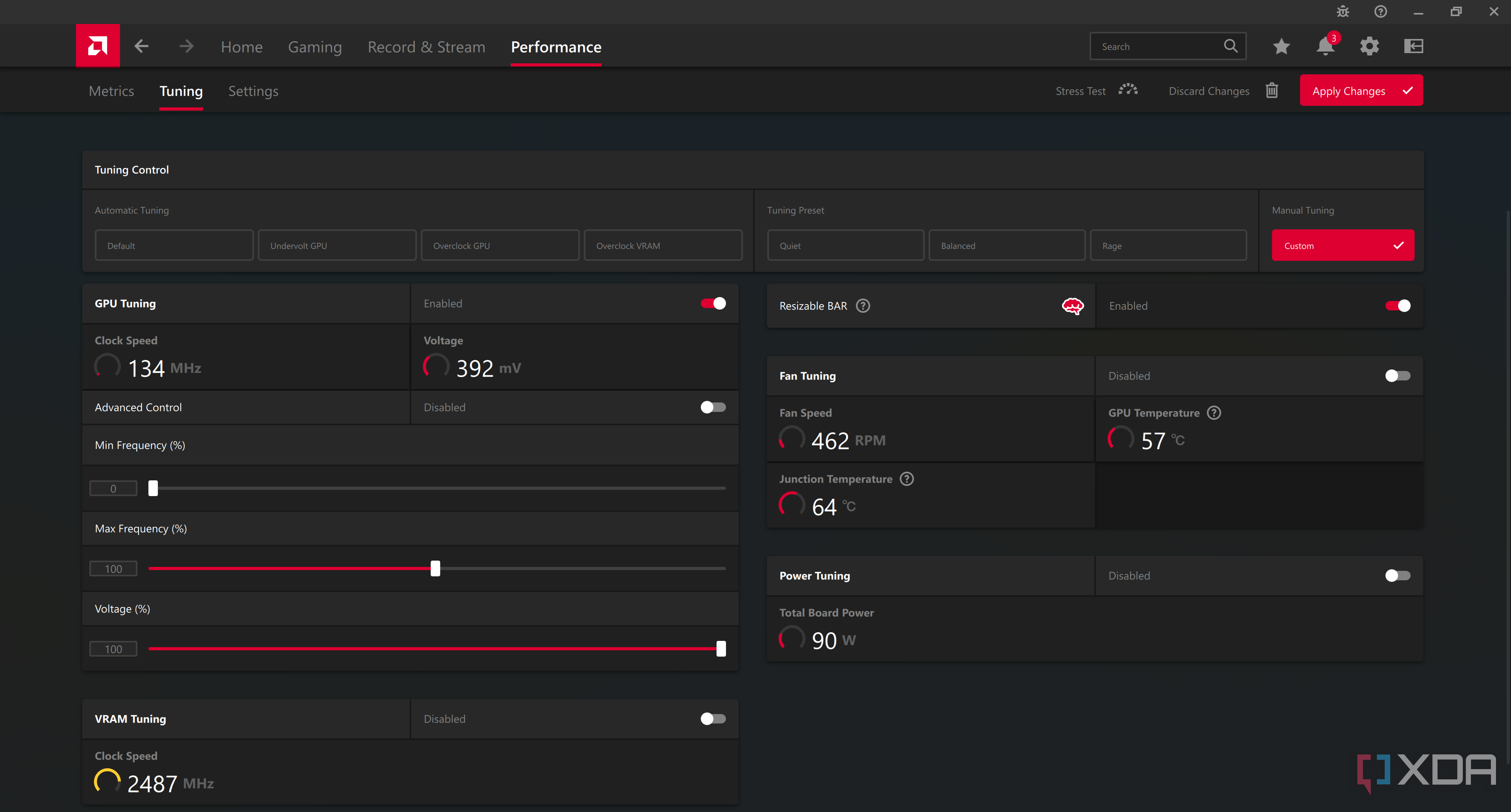 The full overclocking menu in Radeon Software.