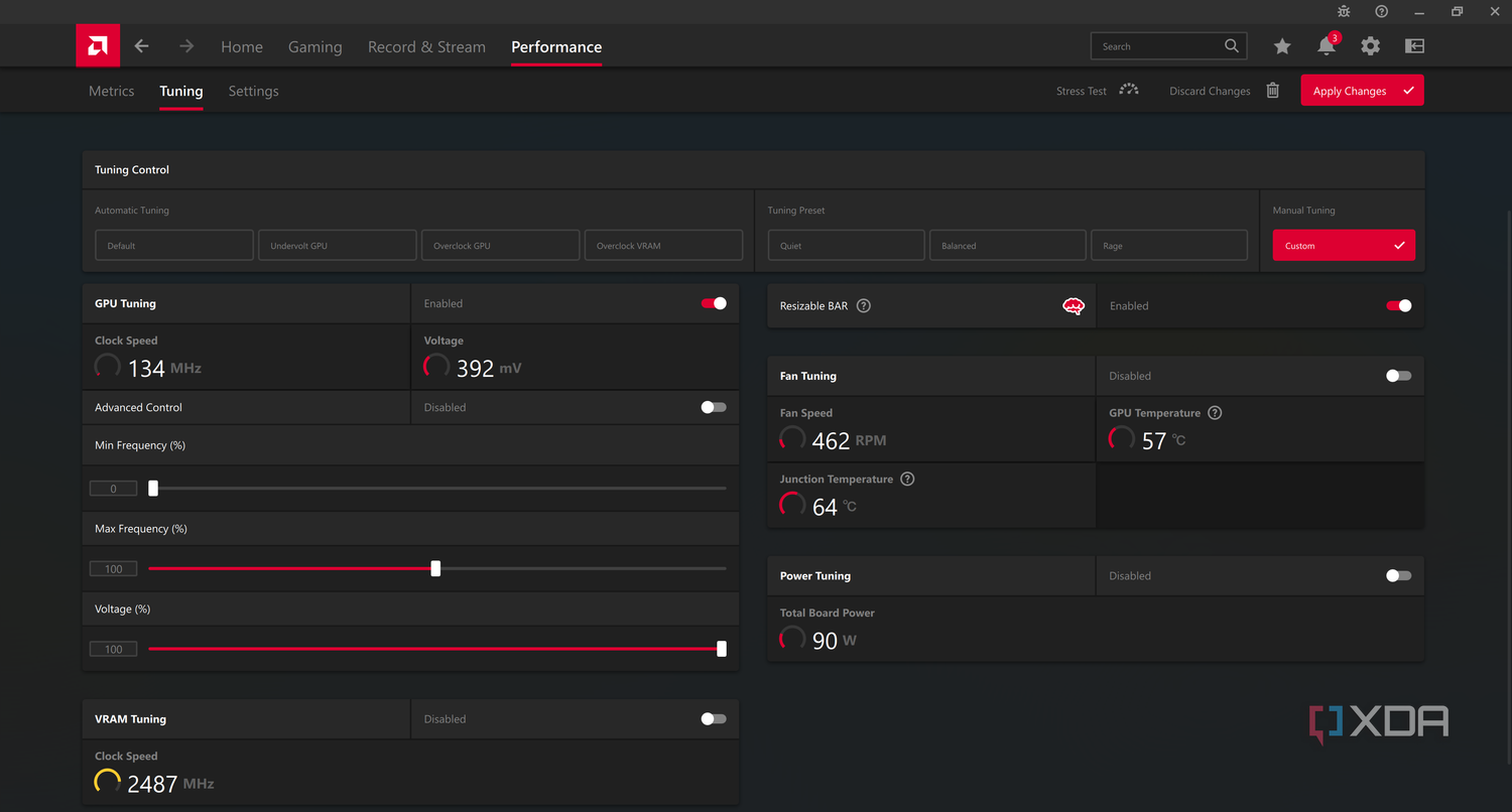 The full overclocking menu in Radeon Software.