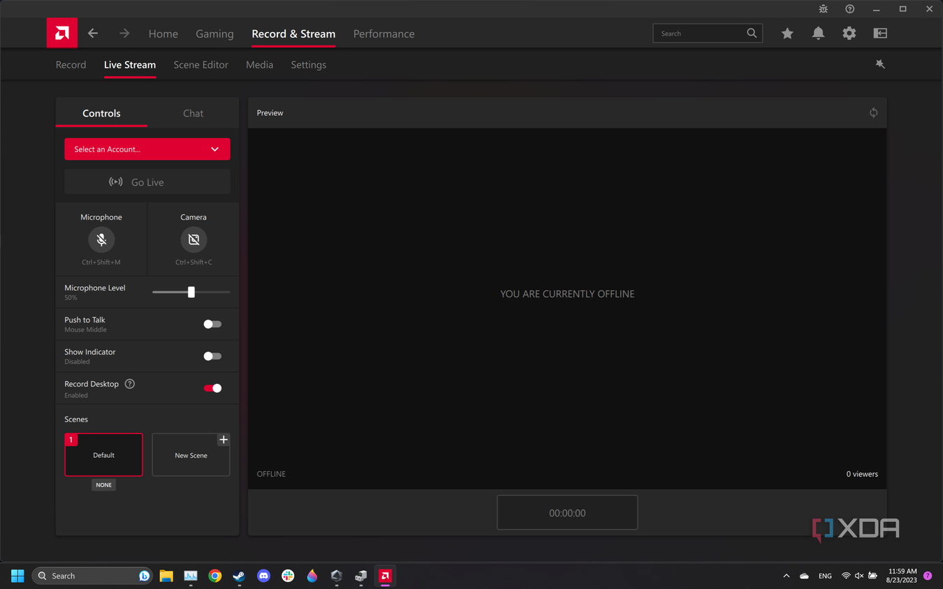 AMD Radeon Software ReLive Live Stream tab.
