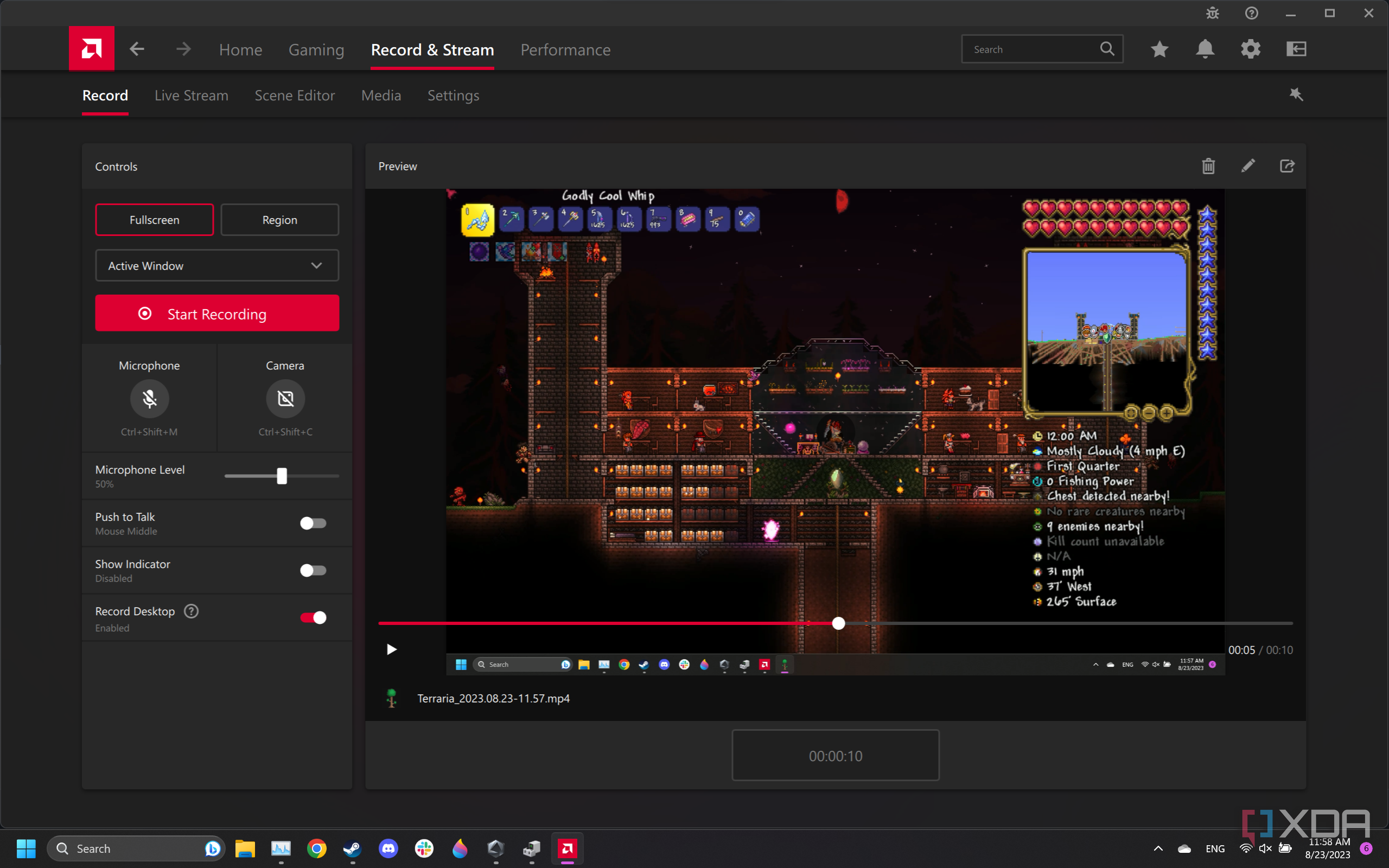 AMD Radeon Software ReLive Record tab.