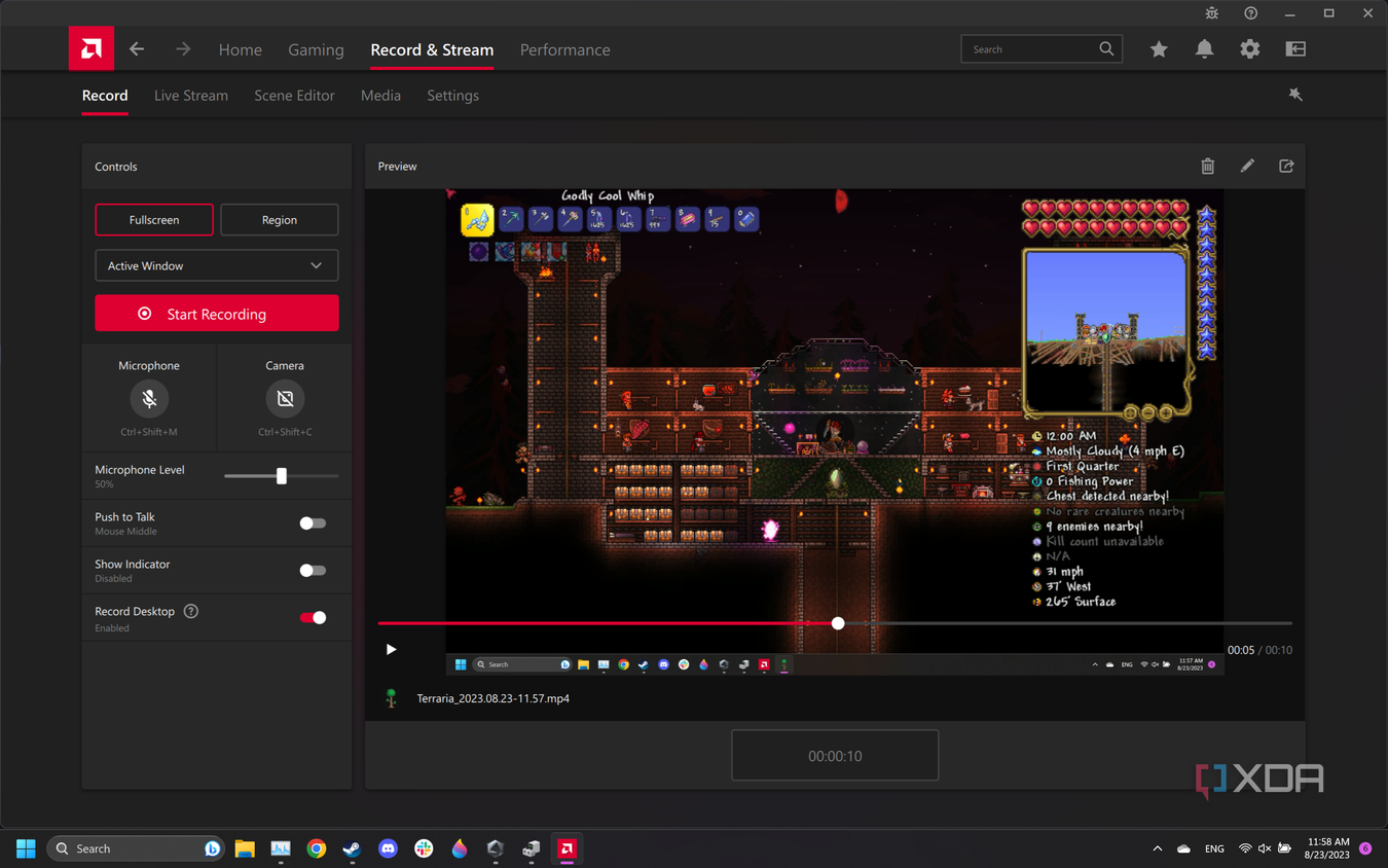 AMD Radeon Software ReLive Record tab.