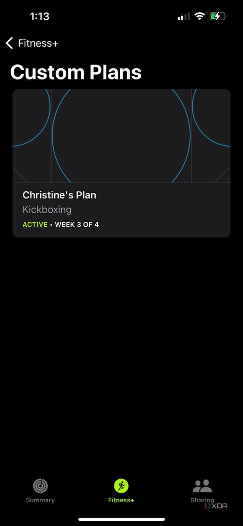 My workout plan status in the Apple Fitness Plus section of the Apple Fitness app
