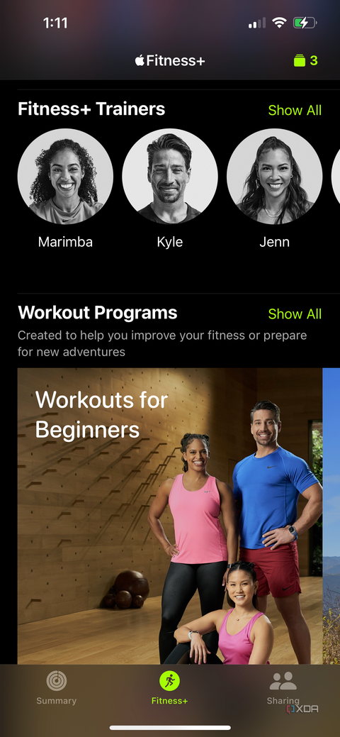 Highlighting 3 Apple Fitness+ trainers where you can Show All in the Apple Fitness Plus section of the Apple Fitness app