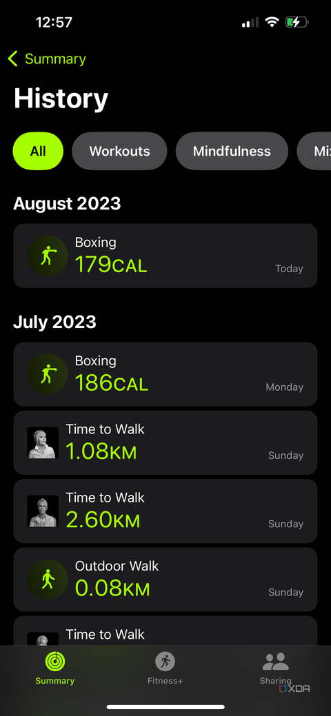 A History of workouts in the Apple Fitness app