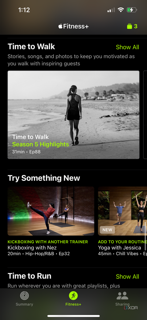 The Time to Walk section in the Apple Fitness Plus section of the Apple Fitness app