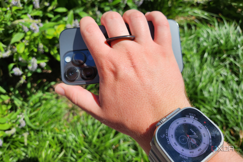 Holding my iPhone using the ring holder on Belkin's camera mount.